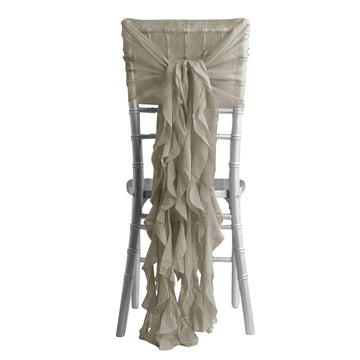 1 Set Beige Chiffon Hoods With Ruffles Willow Chair Sashes