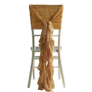 1 Set Gold Chiffon Hoods With Ruffles Willow Chair Sashes