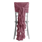 1 Set Mauve/Cinnamon Rose Chiffon Hoods With Ruffles Willow Chiffon Chair Sashes
