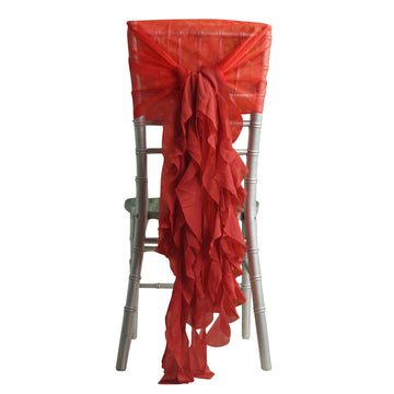 1 Set Red Chiffon Hoods With Ruffles Willow Chair Sashes