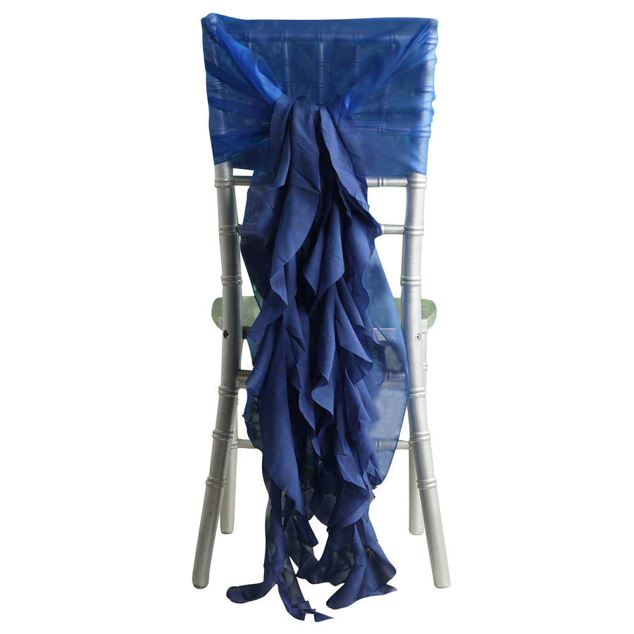 1 Set Royal Blue Chiffon Hoods With Ruffles Willow Chiffon Chair Sashes