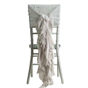 1 Set Silver Chiffon Hoods With Ruffles Willow Chair Sashes