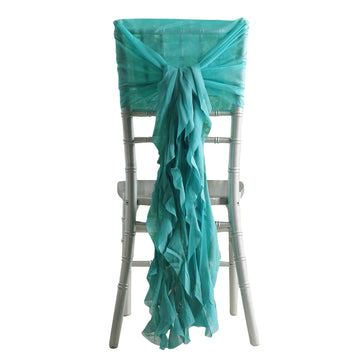 1 Set Turquoise Chiffon Hoods With Ruffles Willow Chair Sashes