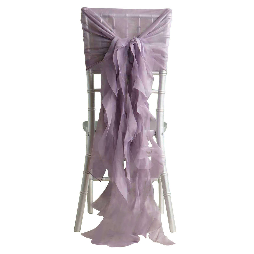 Ruffled Chiffon Chair Sashes Violet Amethyst by TableclothsFactory.com