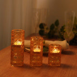 Set of 3 Amber Gold Glass Taper Candle Stick Stand with Gemstone Pattern