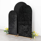 Set of 3 Black Crushed Velvet Chiara Backdrop Stand Covers For Round Top Wedding Arches