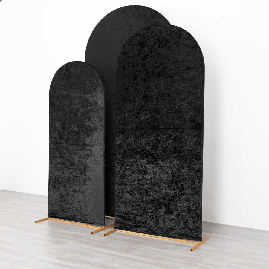Set of 3 Black Crushed Velvet Chiara Backdrop Stand Covers For Round Top Wedding Arches