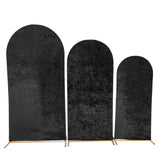 Set of 3 Black Crushed Velvet Chiara Backdrop Stand Covers For Round Top Wedding Arches#whtbkgd