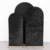 Set of 3 Black Crushed Velvet Chiara Backdrop Stand Covers For Round Top Wedding Arches