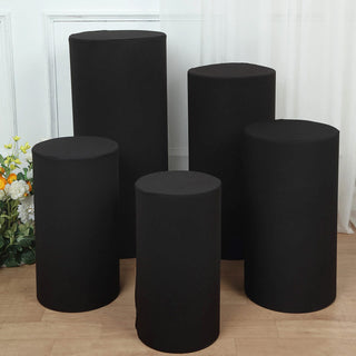 Elevate Your Event with Black Cylinder Stretch Fitted Pedestal Pillar Prop Covers
