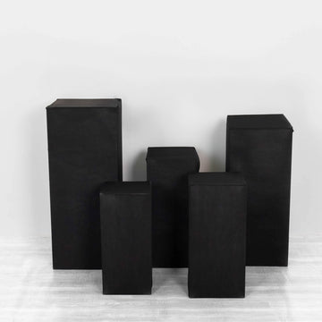 Set of 5 Black Rectangular Stretch Fitted Pedestal Pillar Prop Covers, Spandex Plinth Display Box Stand Covers - 160 GSM