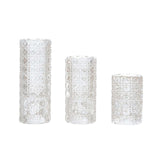 Set of 3 Clear Glass Taper Candle Stick Stand with Gemstone Pattern#whtbkgd