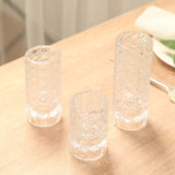 Set of 3 Clear Glass Taper Candle Stick Stand with Gemstone Pattern