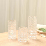 Set of 3 Clear Glass Taper Candle Stick Stand with Gemstone Pattern