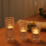 Set of 3 Clear Glass Taper Candle Stick Stand with Gemstone Pattern