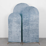 Set of 3 Dusty Blue Crushed Velvet Chiara Backdrop Stand Covers For Round Top Wedding Arches