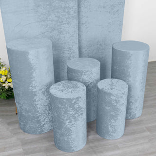 Set the Stage with Dusty Blue Velvet Plinth Covers