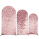 Set of 3 Dusty Rose Crushed Velvet Chiara Backdrop Stand Covers For Round Top Wedding Arches#whtbkgd