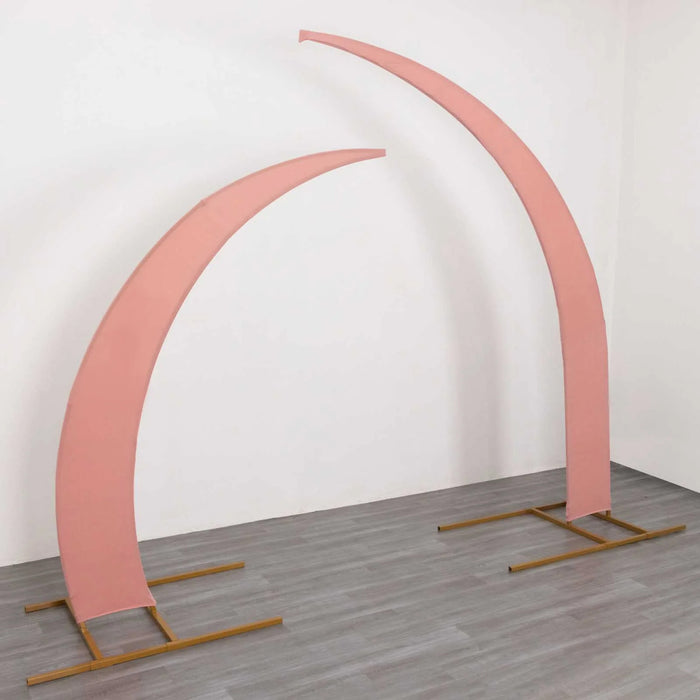 Set of 2 Dusty Rose Spandex Half Crescent Moon Backdrop Stand Covers, Wedding Arch Covers