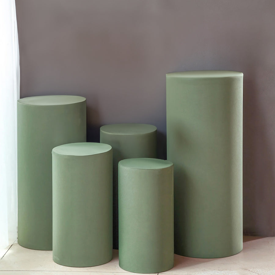 Set of 5 Eucalyptus Sage Green Cylinder Stretch Fitted Pedestal Pillar Prop Covers