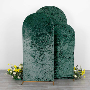 Set of 3 Emerald Green Crushed Velvet Chiara Backdrop Stand Covers For Round Top Wedding Arches - Hunter Emerald Green - 5ft, 6ft, 7ft