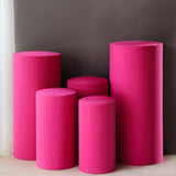 Set of 5 Fuchsia Cylinder Stretch Fitted Pedestal Pillar Prop Covers