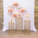 Set of 3 Gold Metal Cylinder Pillar Cake Display Stands, Round Mesh Plinth Pedestal Stand in Hollow