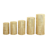 Set of 5 Gold Sequin Mesh Cylinder Pedestal Pillar Prop Covers with Geometric Pattern#whtbkgd