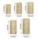 Set of 5 Gold Sequin Mesh Cylinder Pedestal Pillar Prop Covers with Leaf Vine Embroidery