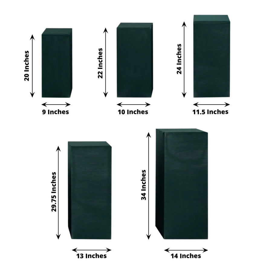 Set of 5 Hunter Emerald Green Rectangular Stretch Fitted Pedestal Pillar Prop Covers