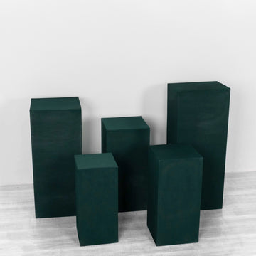 Set of 5 Hunter Emerald Green Rectangular Stretch Fitted Pedestal Pillar Prop Covers, Spandex Plinth Display Box Stand Covers - 160 GSM