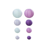 Set of 8 Mixed Purple White Hanging Paper Lanterns, Decorative Round Chinese Sky Lanterns#whtbkgd