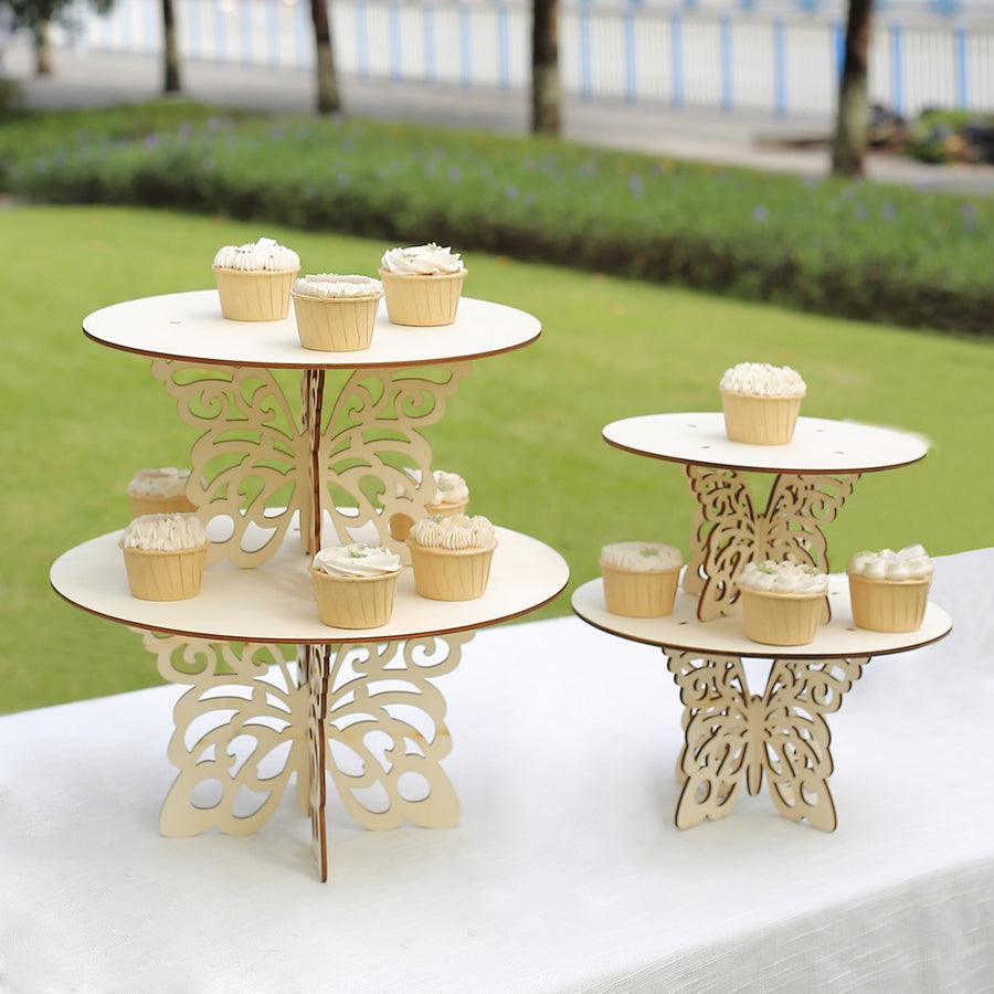 Set of 4 Natural Butterfly Wooden Cupcake Dessert Holder Display Stand