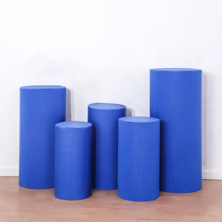 Set of 5 Royal Blue Cylinder Stretch Fitted Pedestal Pillar Prop Covers