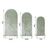 Set of 3 Sage Green Crushed Velvet Chiara Backdrop Stand Covers For Round Top Wedding Arches