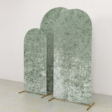 Set of 3 Sage Green Crushed Velvet Chiara Backdrop Stand Covers For Round Top Wedding Arches