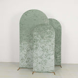 Set of 3 Sage Green Crushed Velvet Chiara Backdrop Stand Covers For Round Top Wedding Arches