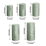 Set of 5 Sage Green Crushed Velvet Cylinder Pillar Prop Covers, Premium Pedestal Plinth Display Box 