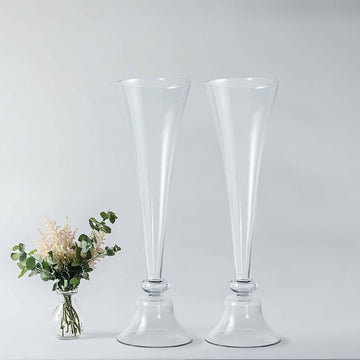 Set of 2 32" Tall Clear Reversible Clarinet Glass Trumpet Vases