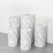 Set of 5 White Wave Mesh Cylinder Pedestal Stand Covers with Embroidered Sequins, Premium