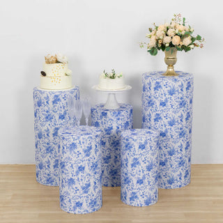 Create a Captivating Event Experience with Chinoiserie Floral Print Spandex Plinth Display Box Stand Covers