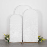 Set of 3 White Crushed Velvet Chiara Backdrop Stand Covers For Round Top Wedding Arches