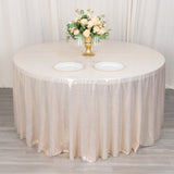 120inch Shiny Beige Round Polyester Tablecloth With Shimmer Sequin Dots