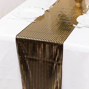 Shiny Black Gold Foil Linen Table Runner Disco Mirror Ball Theme, Polyester Table Runner - 12"x108"