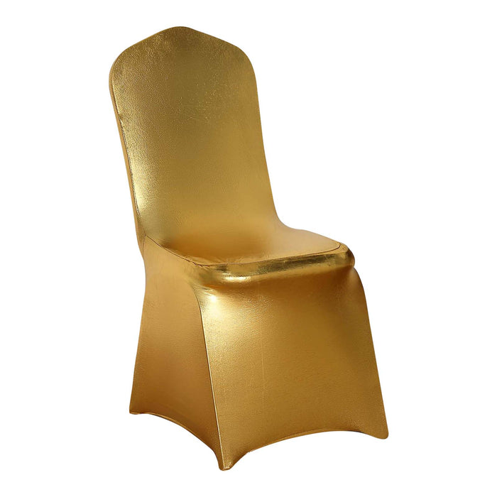 Shiny Metallic Gold Spandex Banquet Chair Cover, Glittering Premium Fitted Chair Cover#whtbkgd