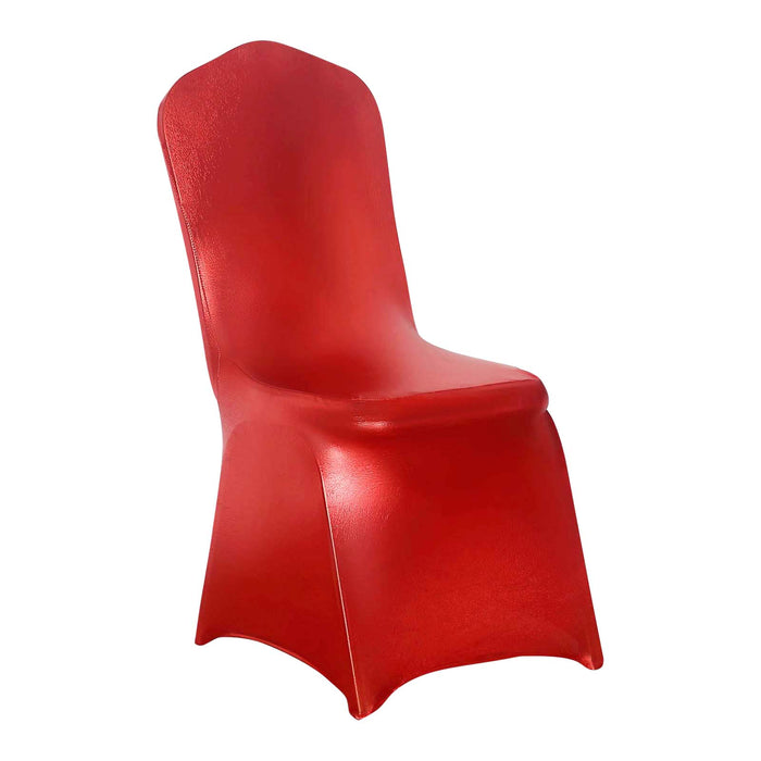 Shiny Metallic Red Spandex Banquet Chair Cover, Glittering Premium Fitted Chair Cover#whtbkgd