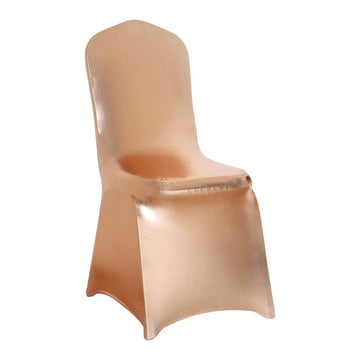 Shiny Metallic Rose Gold Spandex Banquet Chair Cover, Glittering Premium Fitted Chair Cover