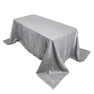 90"x132" Silver Accordion Crinkle Taffeta Seamless Rectangular Tablecloth for 6 Foot Table With Floor-Length Drop