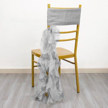 Silver Chiffon Curly Chair Sash