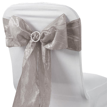 5 Pack | 6"x106" Silver Crinkle Crushed Taffeta Chair Sashes